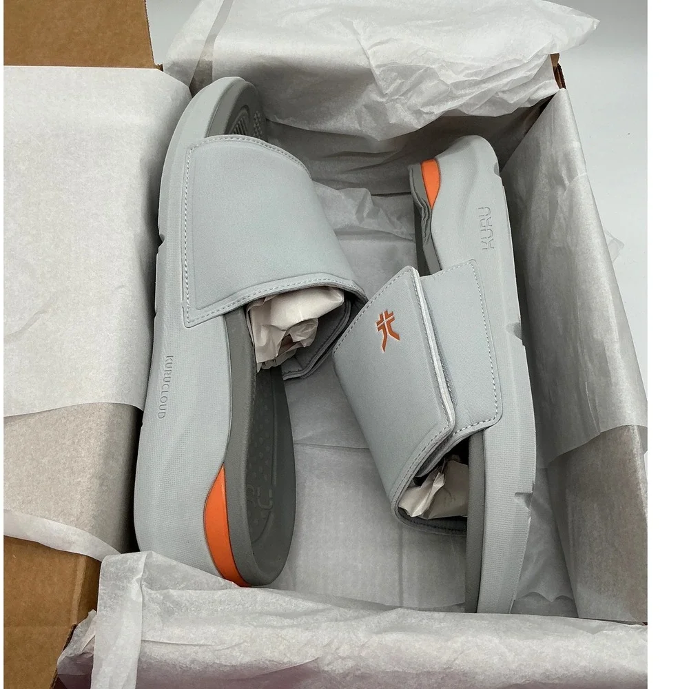 KURU Moment Mens Slides Dove Gray Orange Sherbet Orthopedic Sandals Size 10 NEW